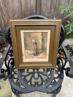 Signed Framed Vintage Painted Art.   15 1/2 X 17 1/2