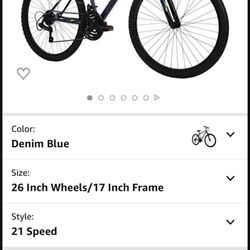 Huffy Hardtail Mountain Bike, Stone Mountain 26 inch, 21-Speed, Lightweight, Dark Blue