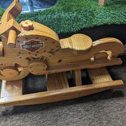 Unique Heavy duty Wood Carved And Stained Kids Ride On Rocking Motorcycle 