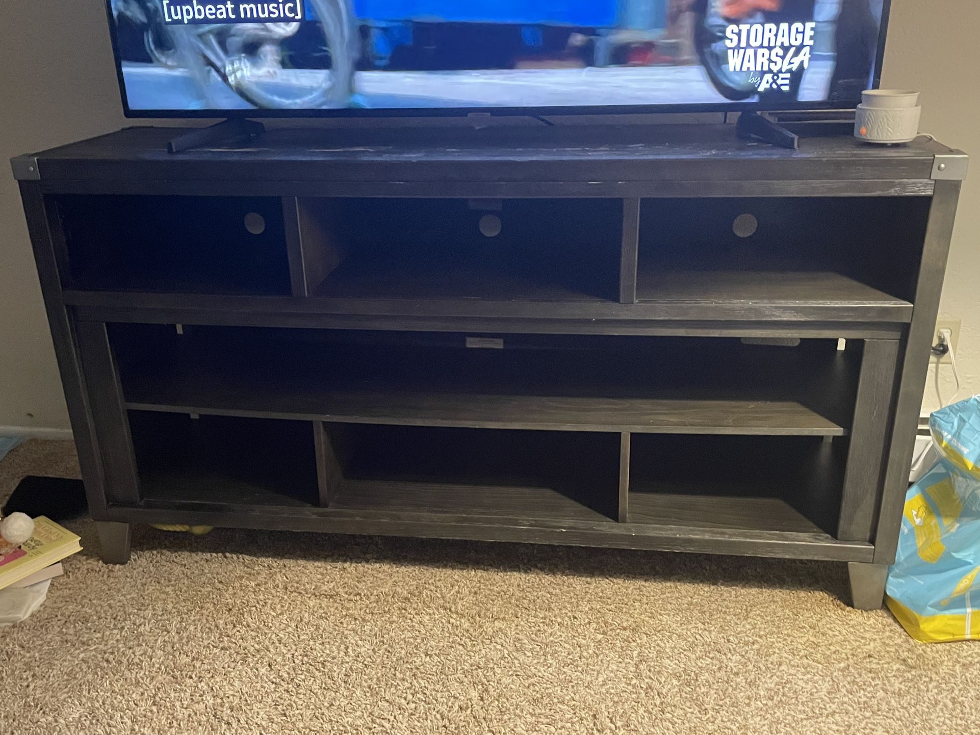 100 In Tv Stand Black With silver Hardware. 