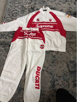 White and red Supreme Ducati sweatsuit