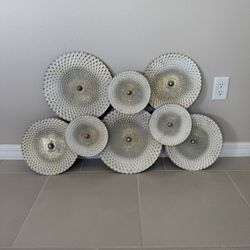 White & Gold Metal Textured Plates Centerpiece Wall Decor, 41x24