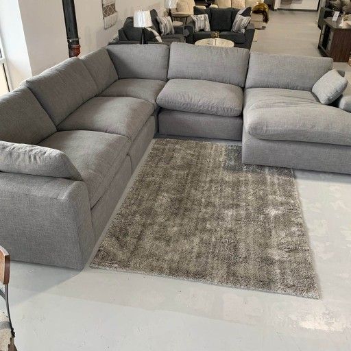 Grey Sectional Couch With Chaise ⭐ Down Filled Overstuffed Cloud Sectional Couch Set Build Your Own Combination