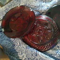 set of 6 vintage red salad plates