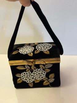 Vintage 1950s Torii Tokyo Beaded Floral Box Bag Clutch Purse Japanese