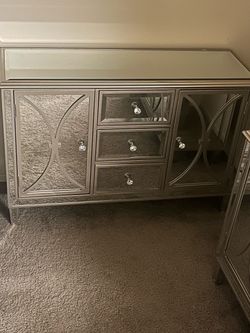 Elegant Silver Mirrored Cabinet Glam Luxury Decor