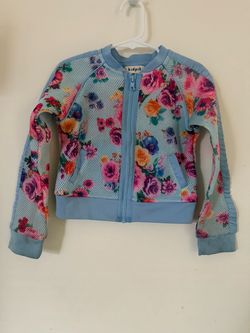 Kidpik Girls Floral Mesh Bomber Jacket