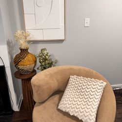 Free delivery Modern Swivel Accent Chair – Beige Suede Fabric