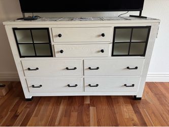 Living Spaces Wade Li Solid Wood Dresser - White with Black Trim - 64” W x 18” D x 42” H