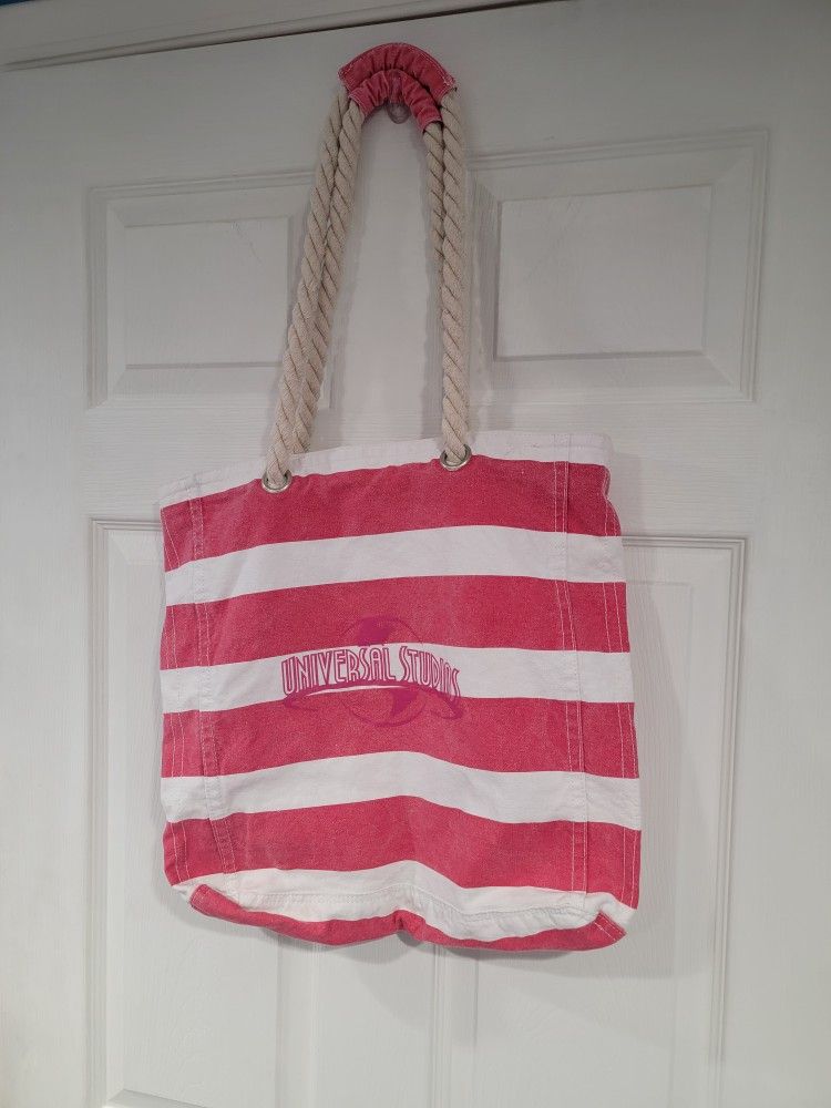Universal Studios Pink & White Striped Tote Bag