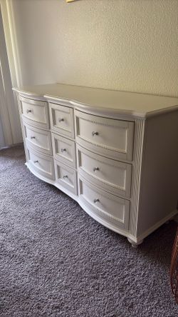 Bed frame, box spring, and dresser