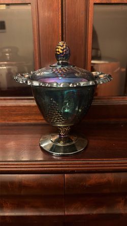 Indiana glass blue harvest candy dish