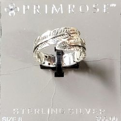 Sterling Silver Primrose Feather Ring Size 8 