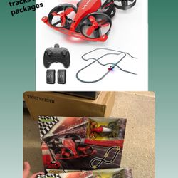 Drones Mini Indoor Drone with Track Set, 2 in 1 RC Quadcopter & Flying Car Toys Christmas gift Jump Fly, Land Mode, Railcar Race,360 Flips,2 Batteries