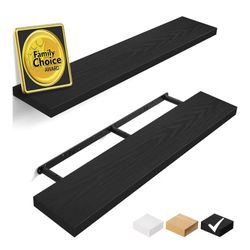 New- 48 X 9.45 X 1.5 Set Of Black Floating Shelves