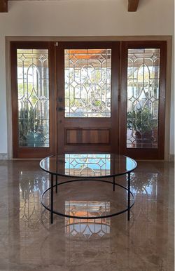 Round Glass Coffee Table, Orren Ellis