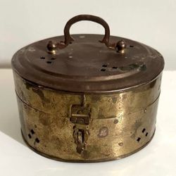 Vintage Perforated Brass Lockable Cricket Trinket Handled Box