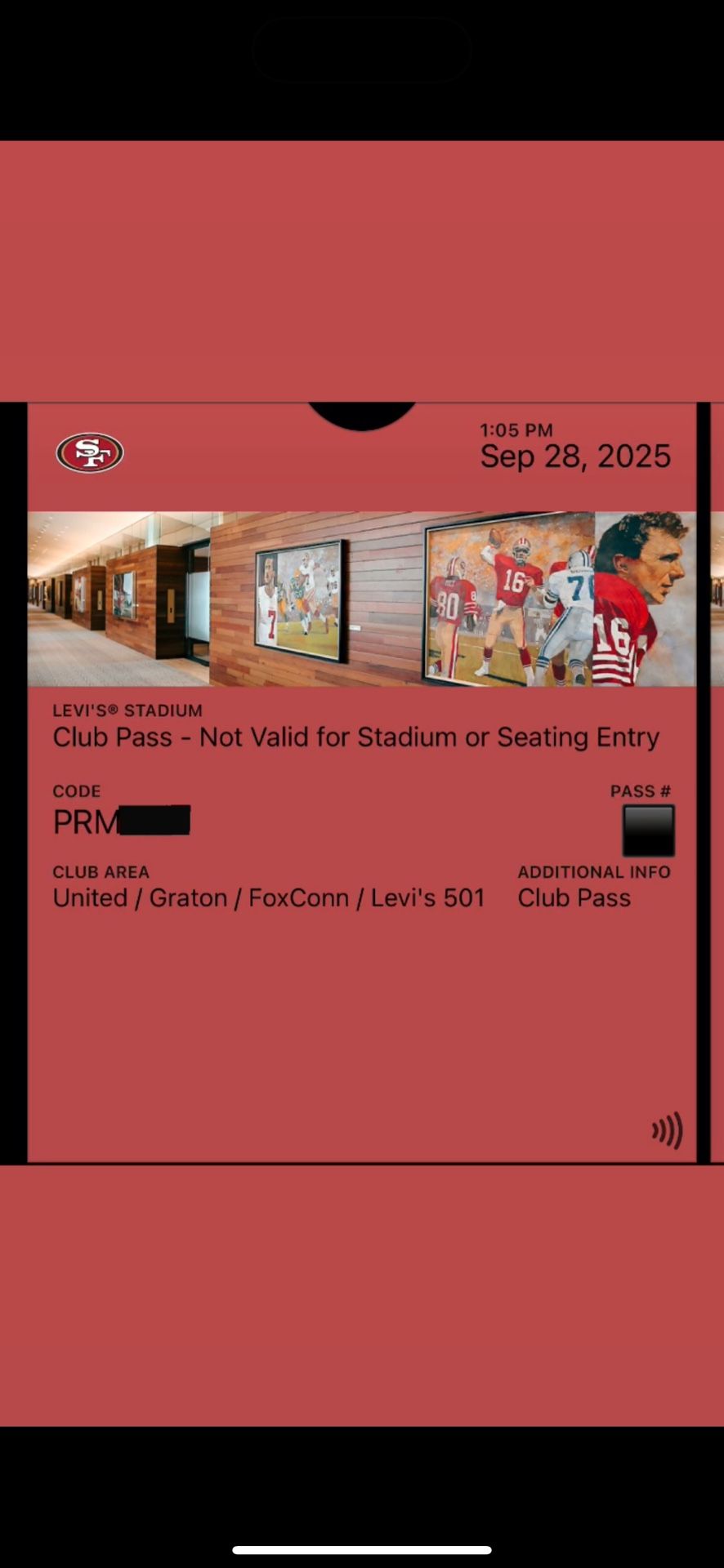 2 Club Passes for 49ers game today