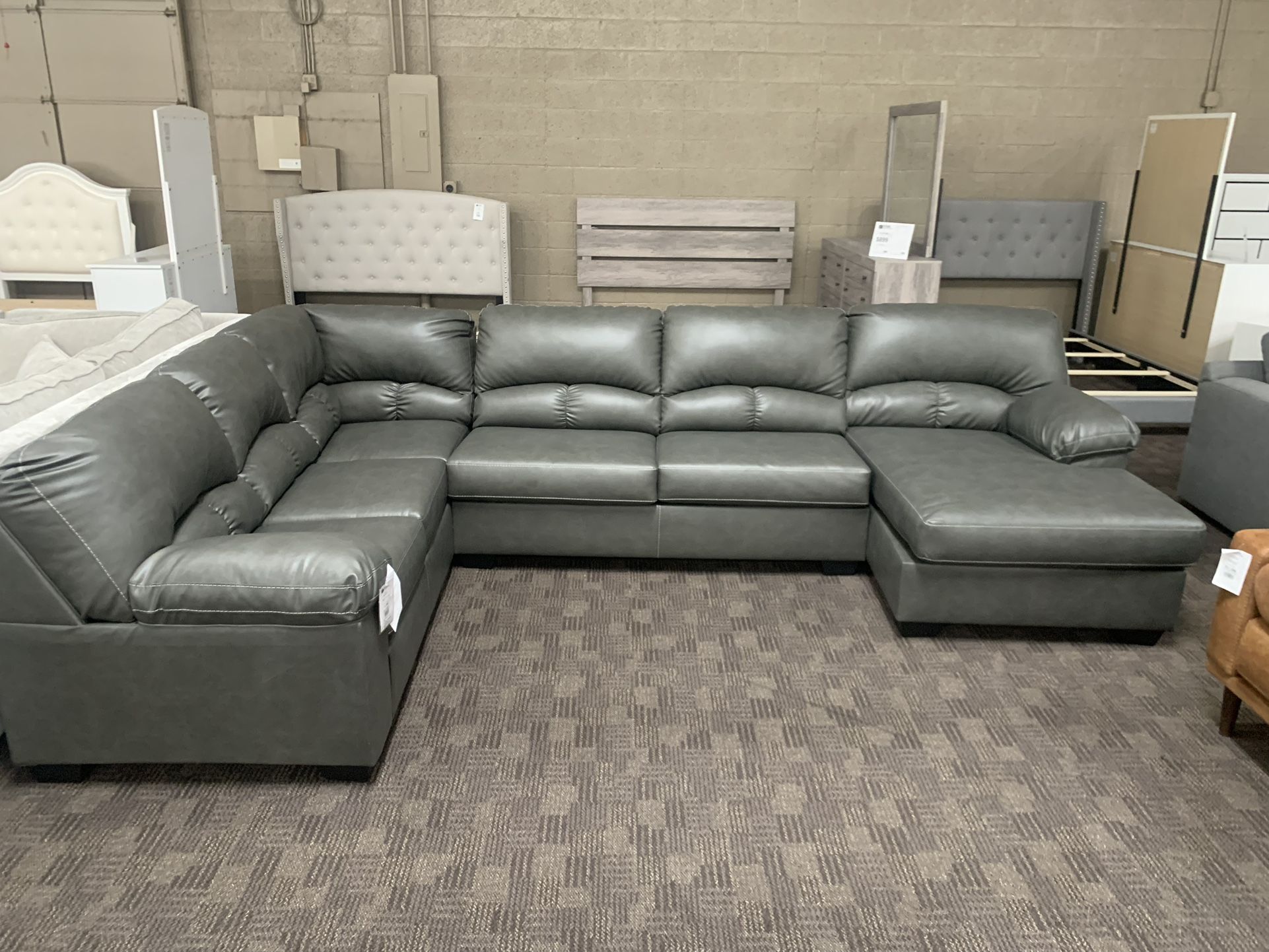 Grey Leather Sectional