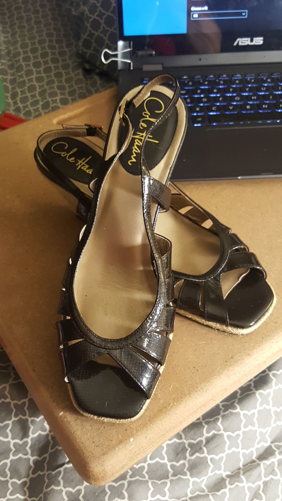 Cole Haan black peep toe wedge heels 7.5