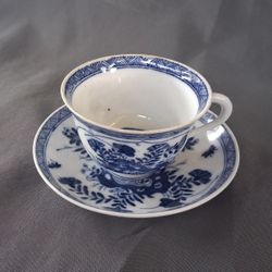 Antique Chinese Blue and White Porcelain Cup and Saucer