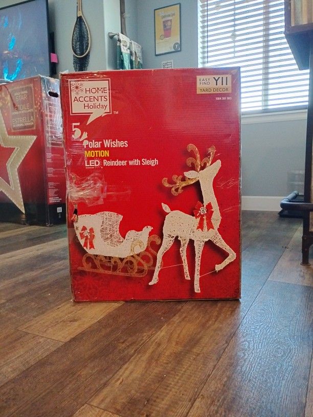 5 Ft Polar Wishes Motion LED Reindeer With Sleigh