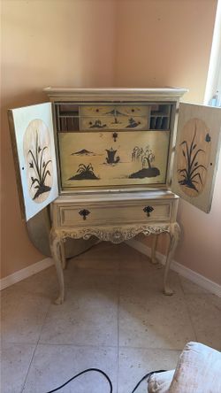 Vintage Hand-Painted Chinoiserie Secretary Desk & Stand (2-Piece)