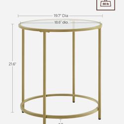 VASAGLE Round Side Table Glass End Table with Metal Frame - Gold