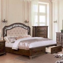 Brand New 4 PC Chestnut Bedroom Set with Storage Drawers