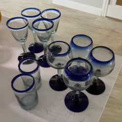10 Hand blown Mexican Glasses