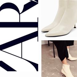 ZARA Cream KITTEN HEEL ANKLE BOOTS size 6.5