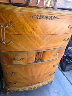 Vintage 1930s French-Style Satinwood Tall Chest of Drawers - Highboy Dres