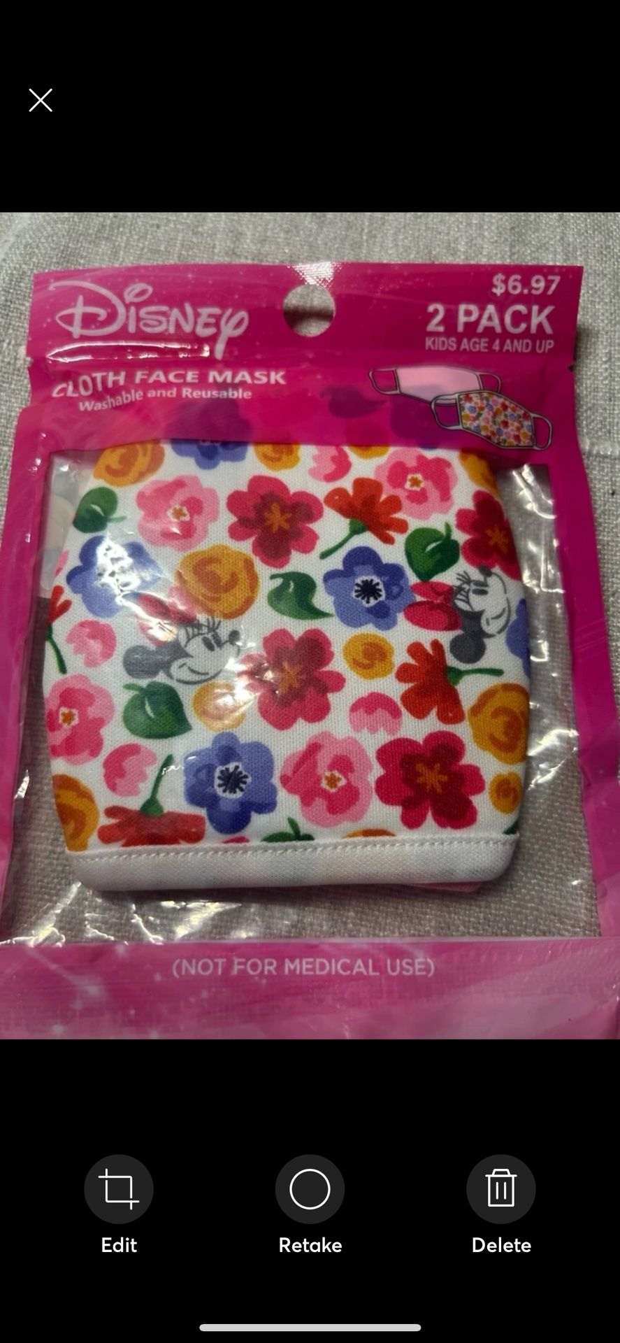 Disney Minnie Mouse 2 Pack Cloth Face Masks