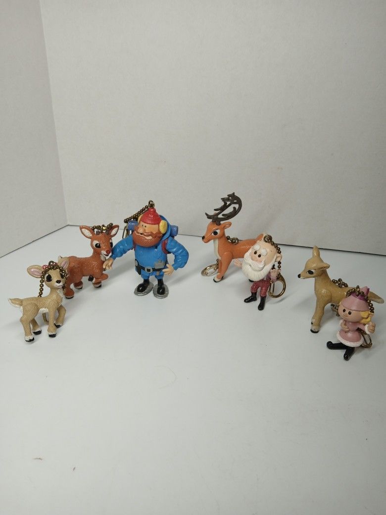 Vintage Rudolph The Red-Nosed Reindeer Ornament Figurine Set of 7 Christmas 