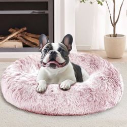 Calming Small Dog & Cat Bed for Indoor Cats - 20 inches Washable Donut Bed for Kittens & Puppies, Anti-Anxiety Round Fluffy Plush Pet Beds (Fits up to
