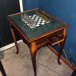 Chess Card Game Table Storage 2 Cup Holder Wood Top Felt Top  