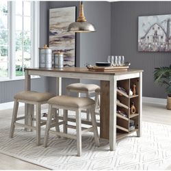 Ashley Skempton Rectangular Wood Counter Height Dining Table w/Storage, White/Light Brown 
