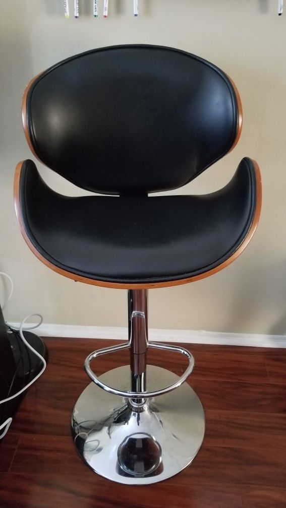Stand up desk chair stool black faux leather.