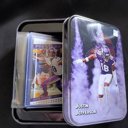Minnesota Vikings Justin Jefferson Collectable Tin with 8 Football Cards $8