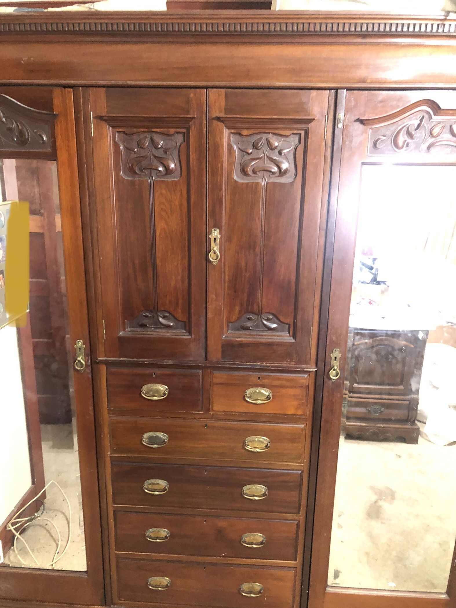 Huge Antique Armoire with 2 Mirror Doors!