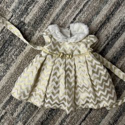 Baby Girl Gold & White Dress Size 6 Months - Excellent Condition 