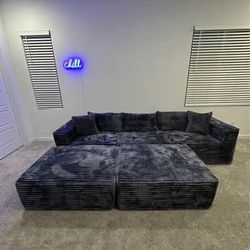 Shadow Grey Cloud Corduroy Sectional - 5-Piece Modular Sofa (Brand New)