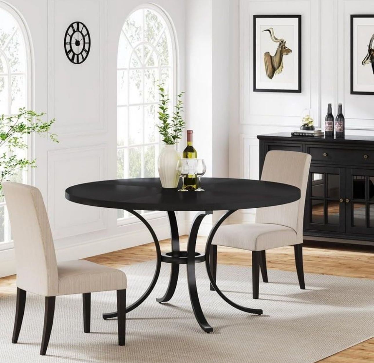 Tribesigns 47" Round Dining Table for 4-6 People, Modern Circle Kitchen Table with Wooden Texture Surface & Metal Pedestal for Dining Room, Living Roo