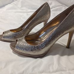 Gold Sequin Stiletto Heels 8M