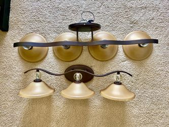 4 Light and 3 Light Vanity Light Bathroom Fixture with Glass Shades, Bronze,Bulbs included, set of 2