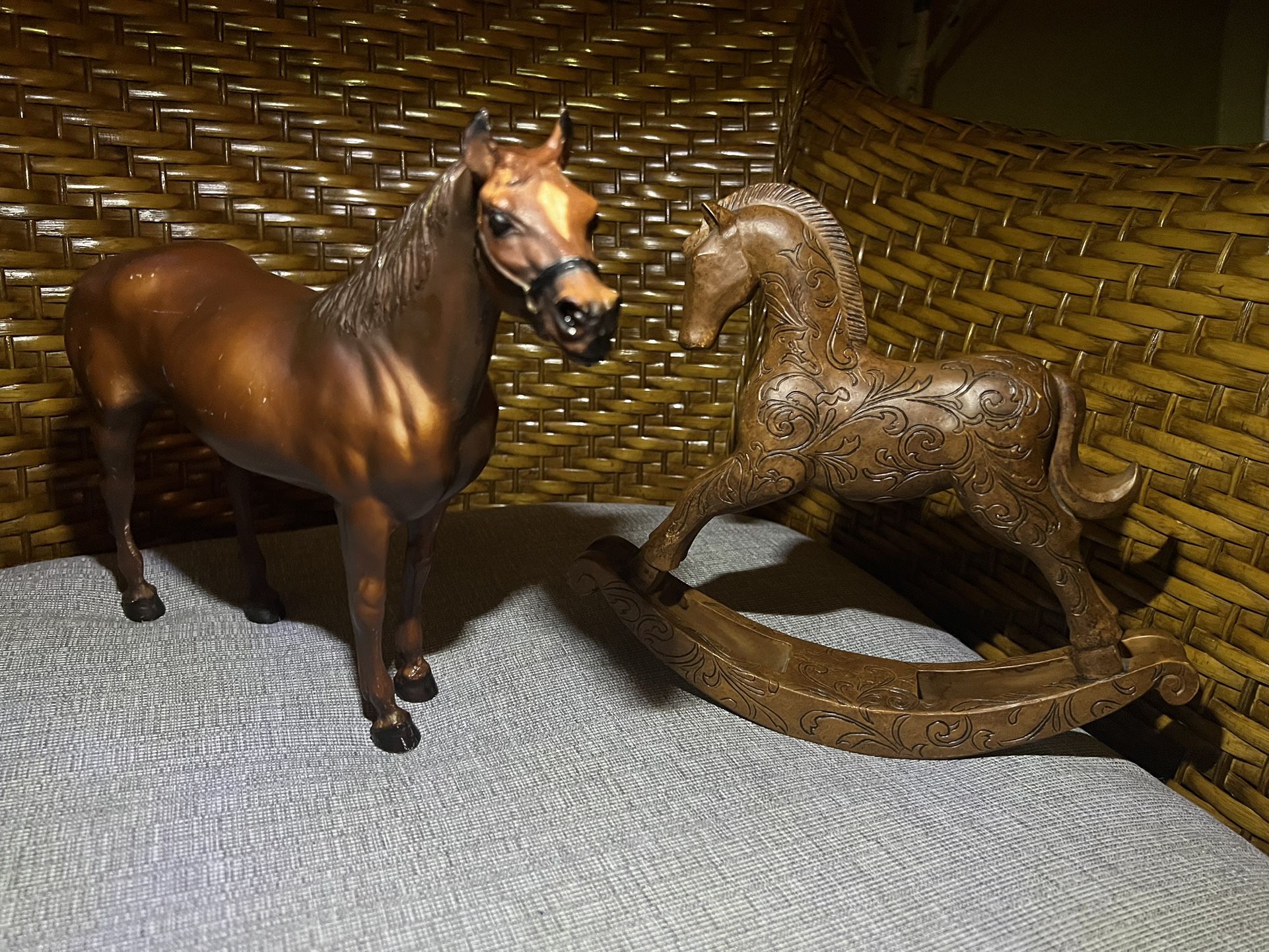 Nice Vintage BREYER Horse and Vintage Wood-Look Resin Rocking Horse 