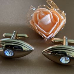 Vintage Midcentury Swank Gold Tone And Clear Rhinestone Cufflinks 