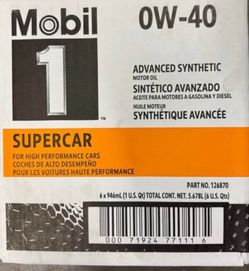 Corvette C8 Mobil 1 Full Synthetic Supercar Motor Oil 0W-40 New