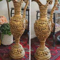 Large Classical Cherub Um Vase- Ornate Gold Decorative Floor Vase