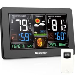 Weather Station Wireless Indoor Outdoor Thermometer, Color Display Digital Weather Thermometer with Atomic Clock, Barometric Pressure, Forecast Statio